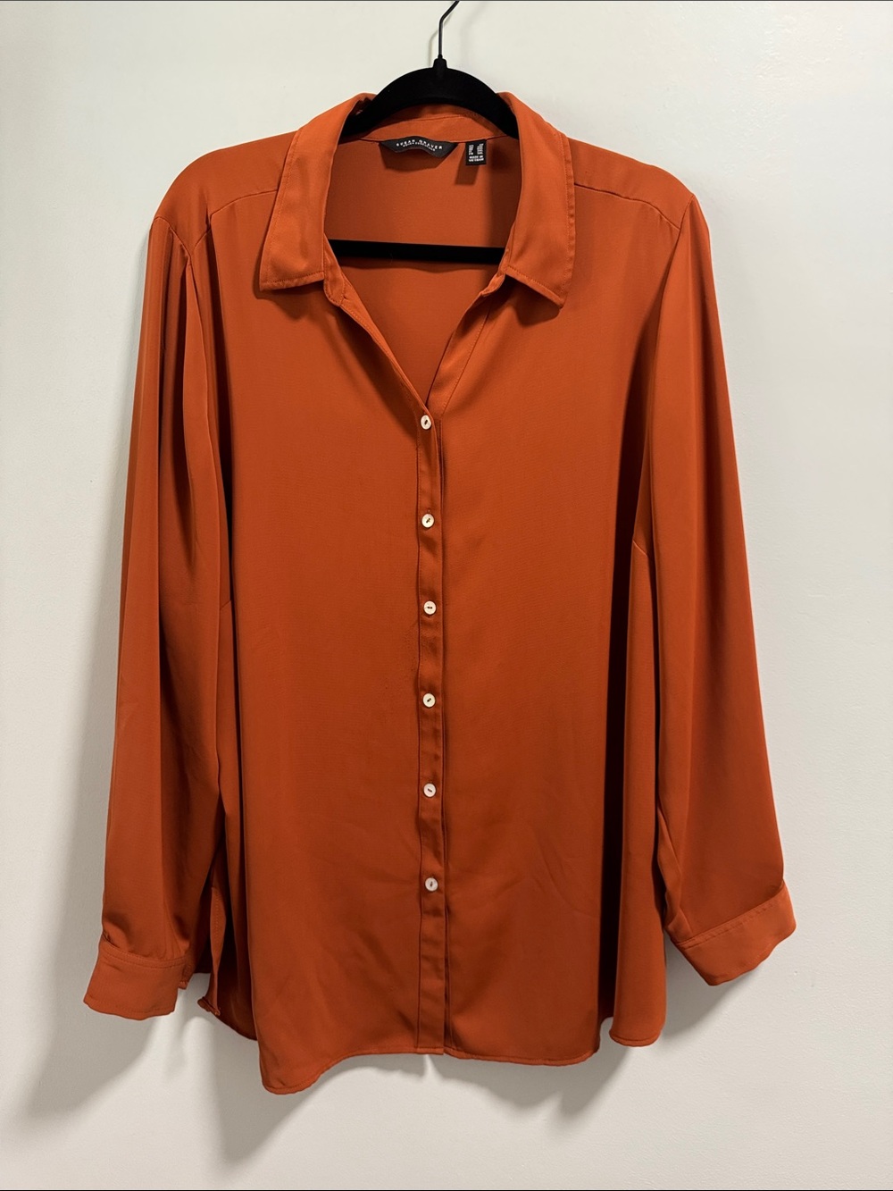 Susan Graver Rust Orange Button-Down Long Sleeve Blouse
